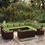 12 Piece Garden Lounge Set Brown with Cushions Poly Rattan