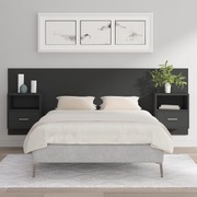 Bed Headboard with Cabinets Black Engineered Wood