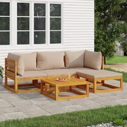 Sylvan Serenity: 5-Piece Solid Wood Garden Lounge with Taupe Cushions