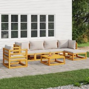 Grey Garden Grandeur: 7-Piece Solid Wood Lounge Ensemble with Light Cushions