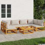 Luminous Lounge Set: 7-Piece Solid Wood Garden Set with Light Grey Cushions