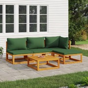 Verdant Valley Lounge: 5-Piece Solid Wood Garden Set with Green Cushions