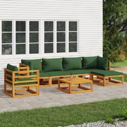 7-Piece Solid Wood Garden Lounge with Green Cushions