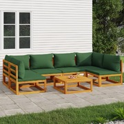 Green Garden Septet: 7-Piece Solid Wood Lounge Set with Cushions