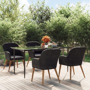 5 Piece Garden Dining Set with Cushions Black