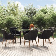 7 Piece Garden Dining Set with Cushions Black