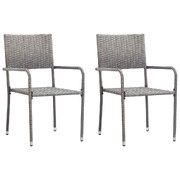 Stylish Garden Dining Chairs 2 pcs Stackable Grey Poly Rattan