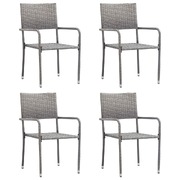 Elegant Grey Poly Rattan Garden Dining Chairs - Stackable 4-Piece Set for Modern