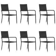 Durable Design: Set of 6 Stackable Black Poly Rattan Garden Dining Chairs