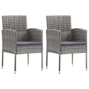 Comfortable Garden Chairs with Dark Grey Cushions  Set of 2 Grey Poly Rattan