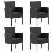 Sleek Outdoor Comfort: 4 Black Poly Rattan Garden Chairs with Black Cushions