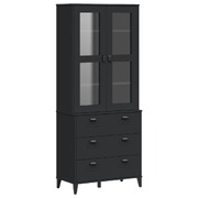 Highboard Sideboard Storage Cabinet Anthracite Black Solid Wood Pine