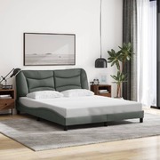 Bed Frame with Headboard Dark Grey-Queen Size Fabric