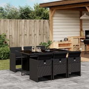 7-Piece Garden Dining Set with Cushions Black Poly Rattan