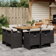 9-Piece Garden Dining Set with Cushions Black
