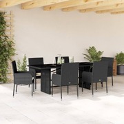 7 Piece Garden Dining Set with Cushions Black Poly Rattan