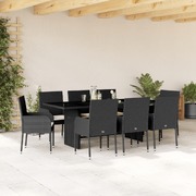 9 Piece Garden Dining Set with Cushions Black Poly Rattan