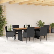 7-Piece Garden Dining Set with Cushions Black Poly Rattan