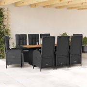 9 Piece Garden Dining Set with Cushions-Black Poly Rattan