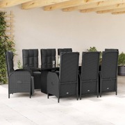 9-Piece Garden Dining Set with Cushions Black Poly Rattan