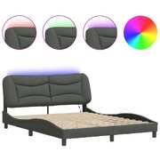 Bed Frame with LED Lights Dark Grey  Queen Size Fabric