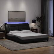 Bed Frame with LED Lights Black Queen Size Fabric