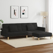 Compact & Comfortable: Black Fabric 2-Seater Sofa Bed with Footstool