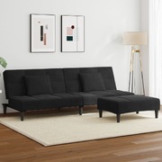 Luxurious 2-Seater Sofa Bed with Footstool  Elegant Black Velvet