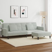 Modern 2-Seater Sofa Bed with Footstool  Light Grey Velvet Elegance