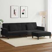 2-Seater Sofa Bed in Black Velvet with Footstool  Elegant Comfort