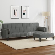 Versatile Comfort: Dark Grey Fabric 2-Seater Sofa Bed with Footstool