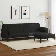 Stylish and Durable 2-Seater Sofa Bed with Footstool  Black Fabric