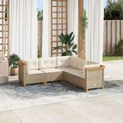 5 Piece Garden Sofa Set with Cushions in Beige Poly Rattan for Outdoor Comfort