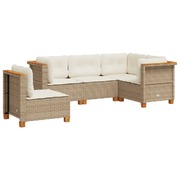 Durable 5 Piece Garden Sofa Set with Cushions in Beige Poly Rattan