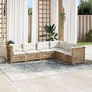 Stylish 6 Piece Garden Sofa Set with Cushions in Beige Poly Rattan for Outdoor Luxury