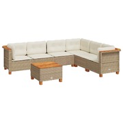 Elegant 7 Piece Garden Sofa Set in Beige Poly Rattan with Cushions for Modern Outdoor