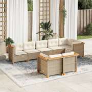 8 Piece Beige Poly Rattan Garden Sofa Set with Cushions  Stylish and Comfortable