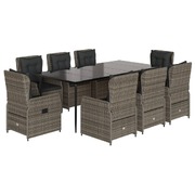 9 Piece Garden Dining Set with Cushions Grey Poly Rattan - Comfy & Chic