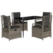 5 Piece Garden Dining Set with Cushions Grey Poly Rattan - Perfect Outdoor