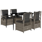 5 Piece Garden Dining Set with Cushions Grey Poly Rattan - Comfy & Chic