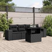 Modern and Stylish 5-Piece Black Poly Rattan Garden Sofa Set with Cushions