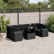 Stylish and Durable: 8-Piece Garden Sofa Set in Black Poly Rattan with Cushions