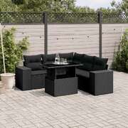 6-Piece Garden Sofa Set in Black Poly Rattan with Comfortable Cushions