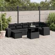 Luxurious 8-Piece Garden Sofa Set in Black Poly Rattan with Cushions