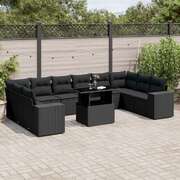 Stylish and Spacious: 11-Piece Garden Sofa Set in Black with Cushions