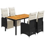 Garden Bistro Set with Cushions Dining Set 5 Piece Black Poly Rattan