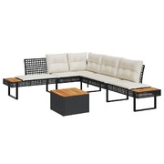 Garden Sofa Set with Cushions Couch 2 Piece Black Poly Rattan and Acacia