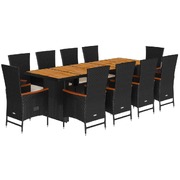 Stylish 11 Piece Black Poly Rattan Garden Dining Set with Cushions