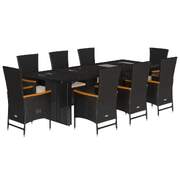 Garden Dining Set with Cushions Furniture 9 Piece - Black Poly Rattan