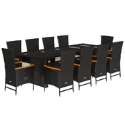 Modern Black Poly Rattan 11 Piece Garden Dining Set with Cushions